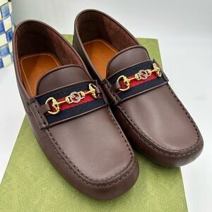 Men’s Gucci ayrton Web striped driver loafers size 7 fits eight US made in Italy